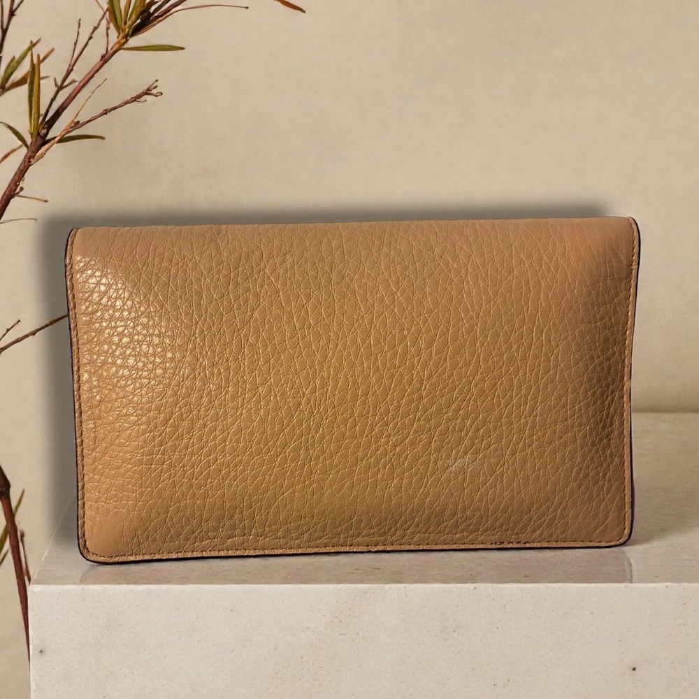 Coach Pebbled Leather Envelope Wallet Crossbody Nude Foldover Clutch Gold HW WOC - Picture 3 of 10